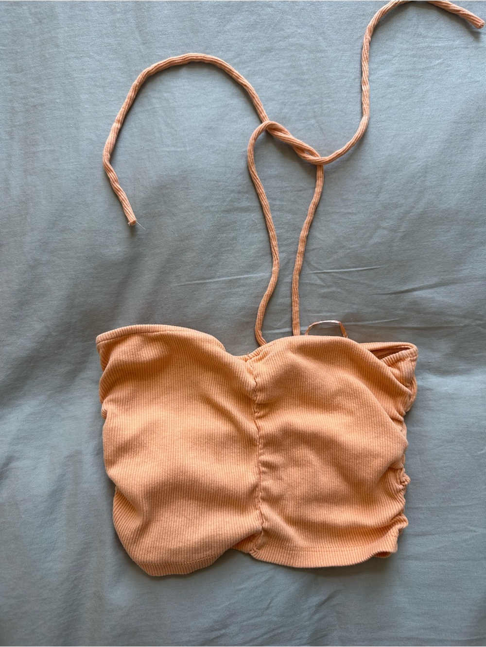 Zara Peach Ribbed Ruched Halter Top - Picture 5 of 6